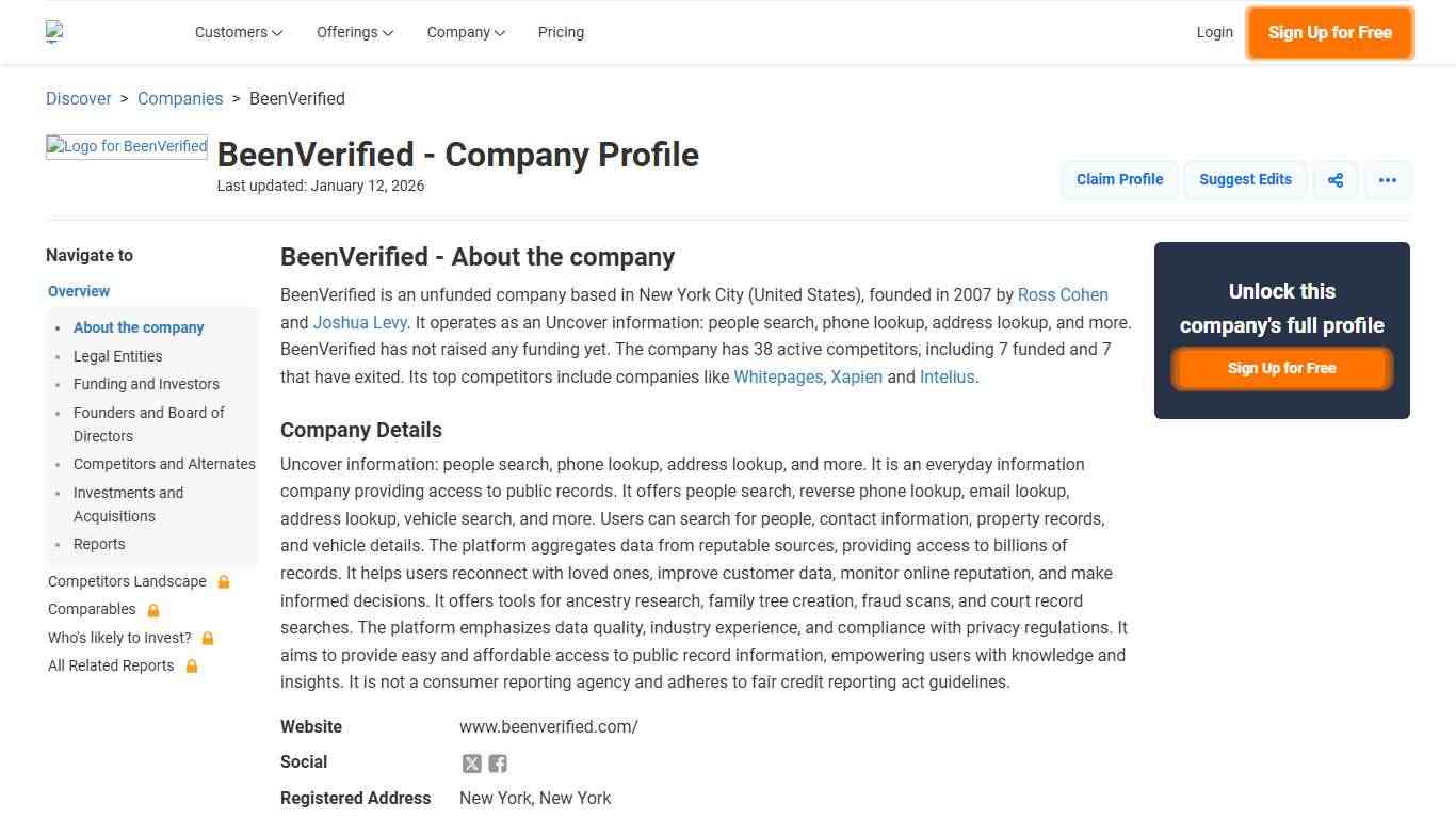 BeenVerified - 2026 Company Profile, Team & Competitors - Tracxn